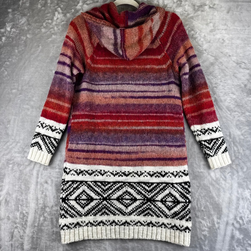 Eddie Bauer Cardigan‎ Women M Multicolor Striped Fair Isle Hooded Zip (1573) - Picture 5 of 8
